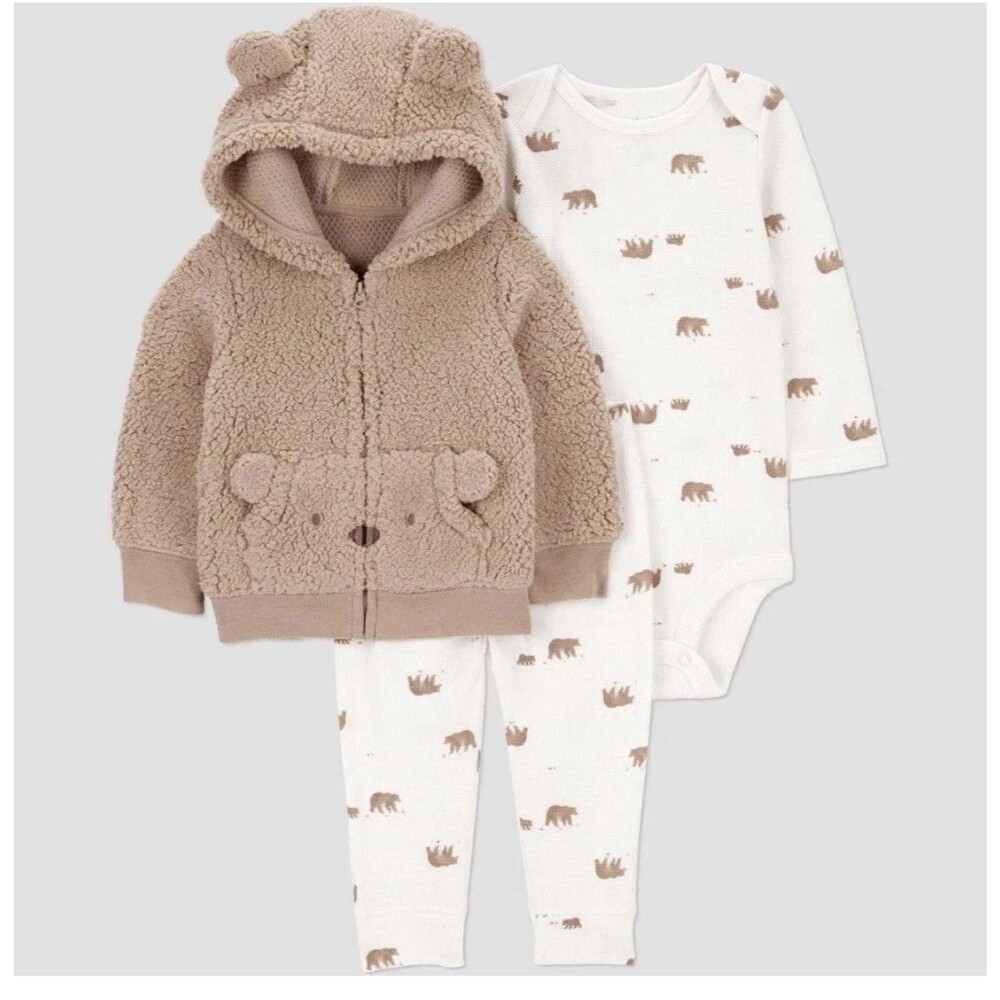Carter's Baby Boys' 3pc Thermal Bear Sweatshirt & Pants Set - 12M